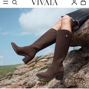 Vivaia Dark Chocolate Pointed-Toe Western Knee-High Boots (Wynne) 6.5 Wide Calf